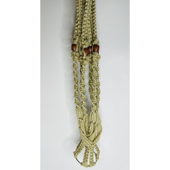 Macrame Plant Hanger Woven White Wood Beads 36" Long Vintage BOHO MCM - Picture 8 of 11